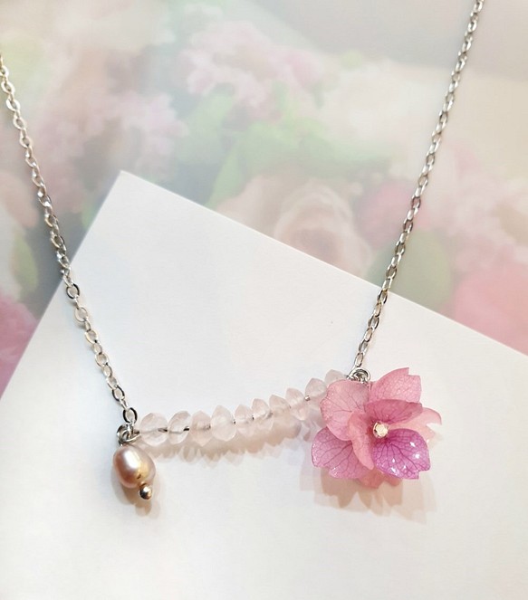 樱花真花珠寶頸鏈~~含天然寶石粉晶 第1張的照片