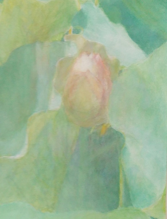 「泥中から咲いたつぼみ（希望）」・飽きの来ない　癒しの絵（水彩A3サイズ） 福島房雄 1枚目の画像