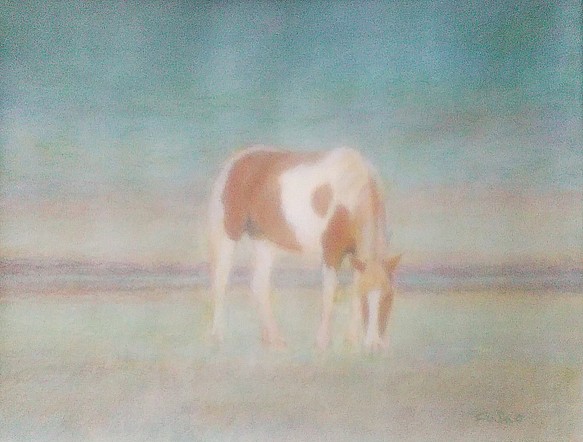 「時空の馬下絵」　　・飽きの来ない癒しの絵　A4サイズ　水彩（額込み） 1枚目の画像
