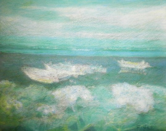 「有明海の舟」　　B５　水彩（額込み）福島房雄 1枚目の画像