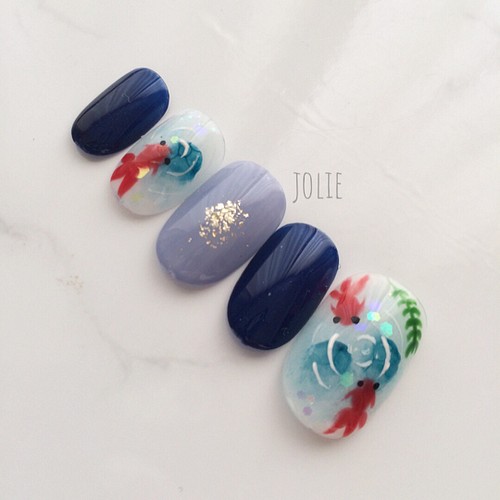 浴衣に夏祭りに 金魚ネイル ネイルチップ ネイルシール Jolie Nails 通販 Creema クリーマ ハンドメイド 手作り クラフト作品の販売サイト