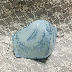 立体マスク ｼﾞｬｶﾞｰﾄﾞ生地  ブルー色/絹 1枚目の画像