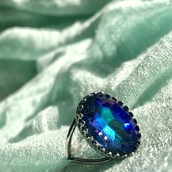大粒のバミューダブルー vintage glass ring(８～２２号・SV925に変更可能） 1枚目の画像
