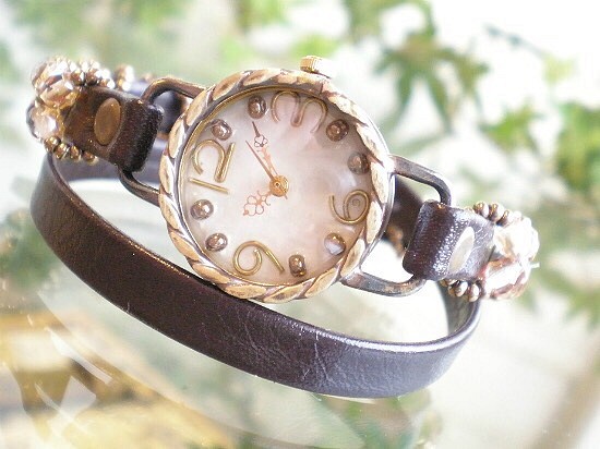 グラスビーズの2重巻腕時計(ダークブラウン)【受注生産】 1枚目の画像