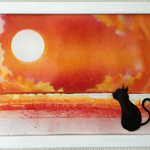 スプレーアート Sunset and Black Cat 絵画 AKI SPRAY PAINT 通販