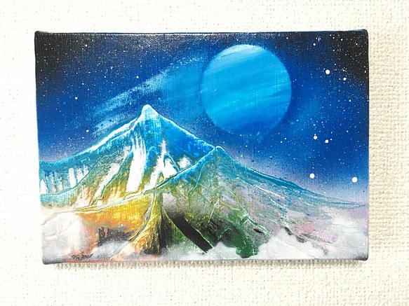 暁の山 22.7x15.8cmパネル スプレーアート風景画
