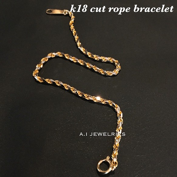 K18 18cm 2mm 1g ロープ ブレスレット-