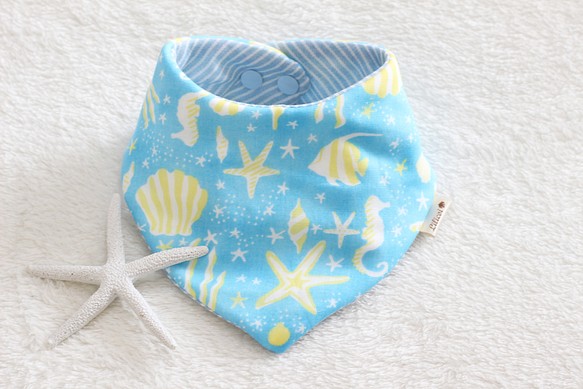 最後一個♡頭巾免費送貨♡紗布風格，閃閃發光的貝殼淡藍 第1張的照片