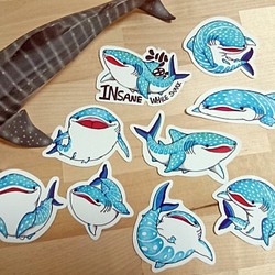 豆腐サメ（ホエールサメ）小スポットホエールサメステッカー9セット（ステッカー/文房具/ホエールサメ/サメ） 1枚目の画像