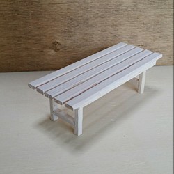 ミニチュア家具  木製ベンチ(ホワイト)  インテリアやドールハウスに♪ 1枚目の画像