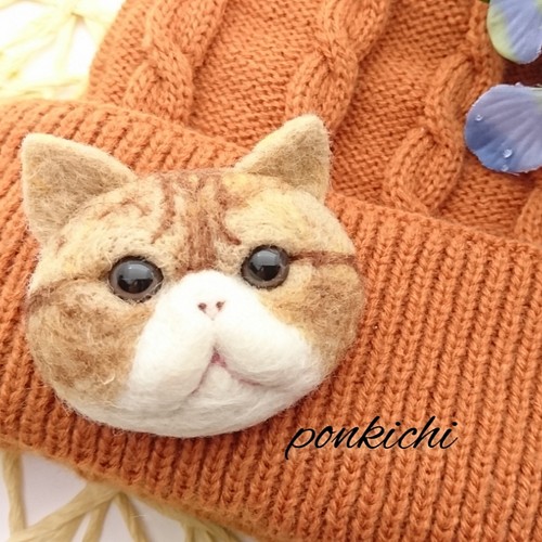 首輪鈴取り付け無料 羊毛猫ブローチ エキゾチックショートヘア ブラウンアイ ねこ ブローチ Ponkichi 通販 Creema クリーマ ハンドメイド 手作り クラフト作品の販売サイト