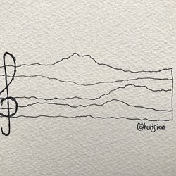 「山的五線譜」 手繪 插畫 簡約 限量 裝飾 居家 藝品 寧靜 安慰劑 黑白 飛白 無限 音樂 第1張的照片