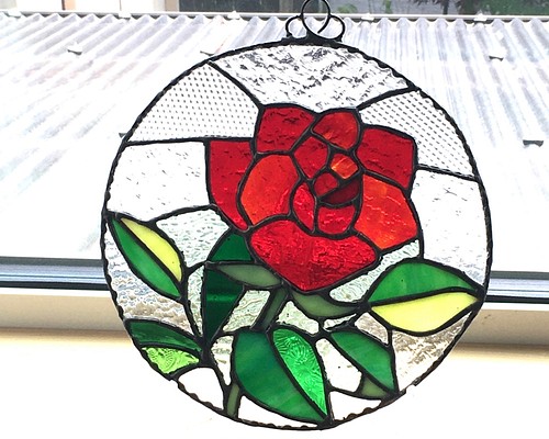 ステンドグラスパネル ツル薔薇とクレマチス-