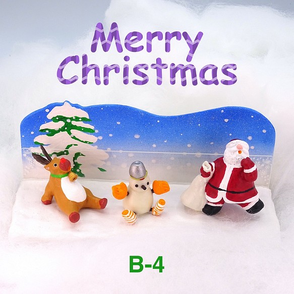 2021クリスマス　サンタとトナカイと雪だるまの粘土フォト＆メモスタンドB−４ 1枚目の画像