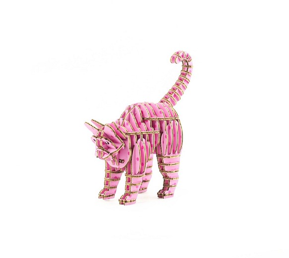 ブレーメン音楽隊 - 猫DIYギフトボックス組み立てられていないピンクの水玉 1枚目の画像