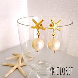 Starfish and pearl Pierced earring 第1張的照片