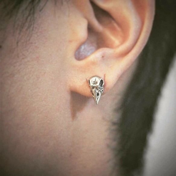 烏鴉頭骨 純銀耳環 CrowSkull Silver earring 第1張的照片
