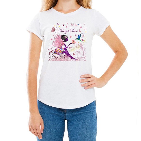 フェアリースター おしゃれカワイイ 花柄 ガールズサイズ 半袖Tシャツ 1枚目の画像
