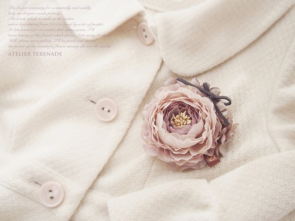Floral corsage-ラナンキュラスとシンプルリボンのスウィート・コサージュ -Shabby mauve 1枚目の画像