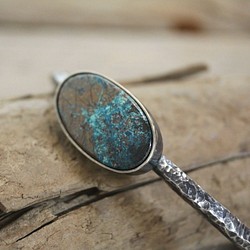Blue Chrysocolla Bangle Bracelet w/ Silverブルークリソコラのバングル シルバー 1枚目の画像