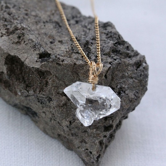 Herkimer Diamond Necklace　ハーキマーダイヤモンドの原石ネックレス　14KGF 1枚目の画像