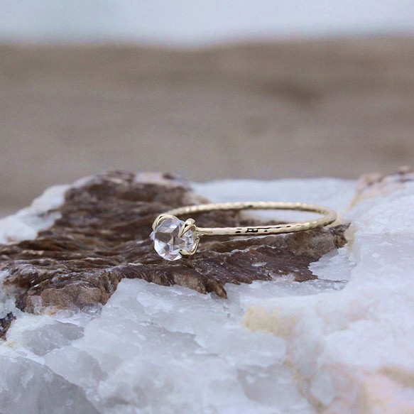 Herkimer Diamond Ring ハーキマーダイヤモンドの縄目リング K10YG ＃9