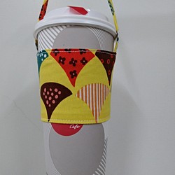 飲料杯套 環保杯套 手搖飲料袋 咖啡袋 手提袋-幾何風(黃) 第1張的照片
