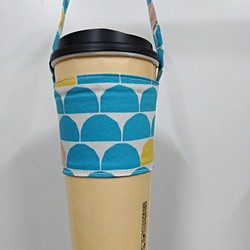 飲料杯套 環保杯套 手搖飲料袋 咖啡袋 半圓(白底水藍點) 第1張的照片