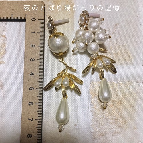 ハンドメイド♡キラキラスワロフスキーアシメイヤリング-