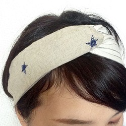 星の刺繍とストライプのヘアバンド 1枚目の画像