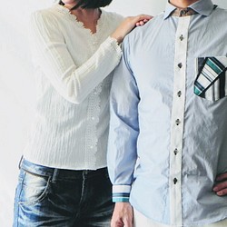 figure technologie 「選べる肩タイプ・爽やかブルー」 綿１００％ デザインシャツ 1枚目の画像