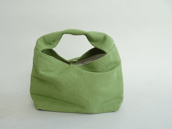 水洗棉/黃麻單提手包 &lt;綠色&gt; 第1張的照片