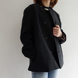 新英格蘭 / 羔羊毛雙扣無色大衣 &lt;木炭色/黑色&gt; 第1張的照片
