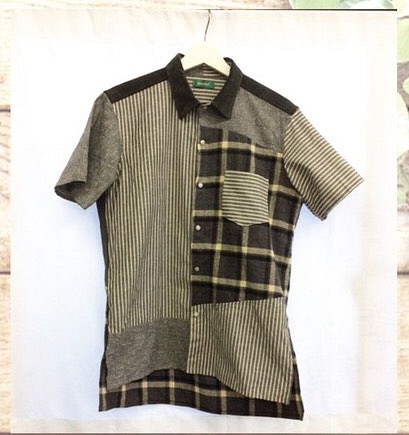 【メンズハンドメイドシャツ】ネル地×ストライプ柄ワークシャツ　original shirt 5 1枚目の画像