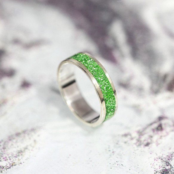 銀戒指閃粉/綠色【訂購生產】 第1張的照片