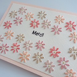 紙刺繍カード ピンクのお花畑 merci! 1枚目の画像