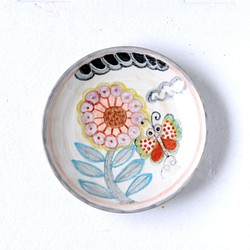 水彩画調/花と蝶絵の六寸皿Ⅱ 1枚目の画像