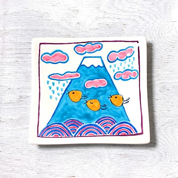 富士山和波浪交錯（夏季）·方盤（15厘米） 第1張的照片