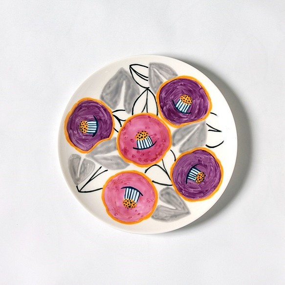 微笑山茶花（粉紅色和紫色）盤子 第1張的照片