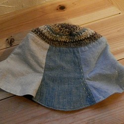 SOLD  OUT‼️     チューリップハット☆kids　草木染めの編み編み☆ナチュラルヒッピー帽子　 1枚目の画像