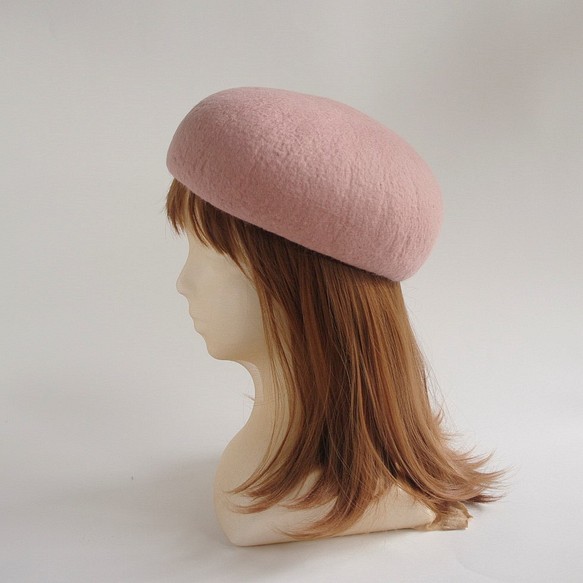 羊毛フェルトのぷっくらベレー帽（ピンク） 1枚目の画像