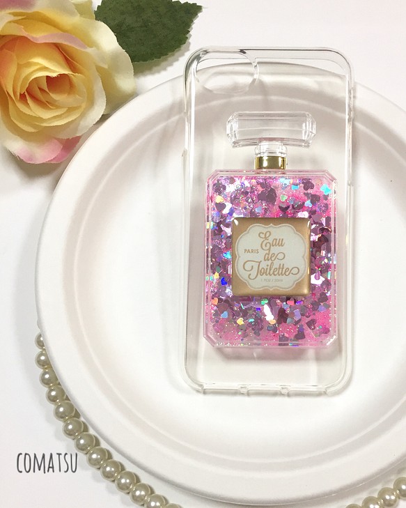 再販♡ピンク キラキラ綺麗 香水ボトル スマホケース iphone全機種対応/Xperia/AQUOS/Galaxy 1枚目の画像