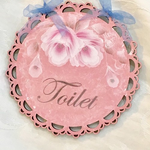 トールペイント 作品 紫の薔薇柄 toiletボード-