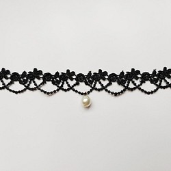 黑 復古簍空蕾絲珍珠choker 可調長度 維多利亞風 純銀/不鏽鋼 客製化禮物 第1張的照片