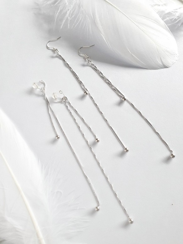 極簡風。ANGEL SV925 小珠珠雙層長鍊耳環(耳夾) 純銀/金/玫瑰金 客製化禮物 第1張的照片