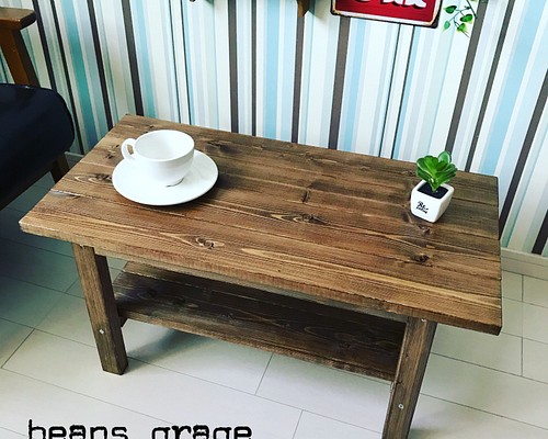 ローテーブル 70×36 無垢材 棚つき センターテーブル コーヒーテーブル 