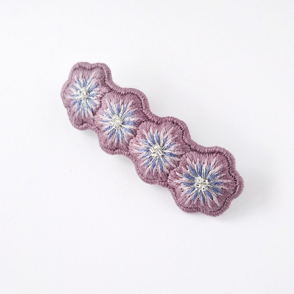 フラワー 刺繍 バレッタ (紫×青) 1枚目の画像