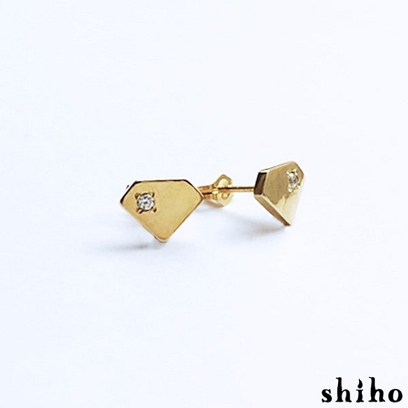 宝石のシルエットをかたどったピアス【silhouette pierce(gd)＜石あり