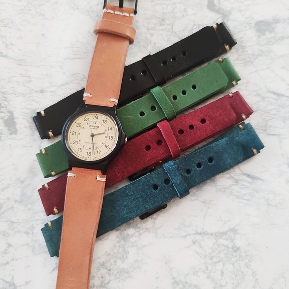 好きな色でオリジナルアレンジ チープカシオ チプカシ 本革ヌメ革ベルト casio 腕時計 croissant leather 通販