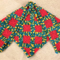 ミックスホットピンク ふわふわ暖かいショール/手編み/かぎ針編み/ハンドメイドショール 1枚目の画像